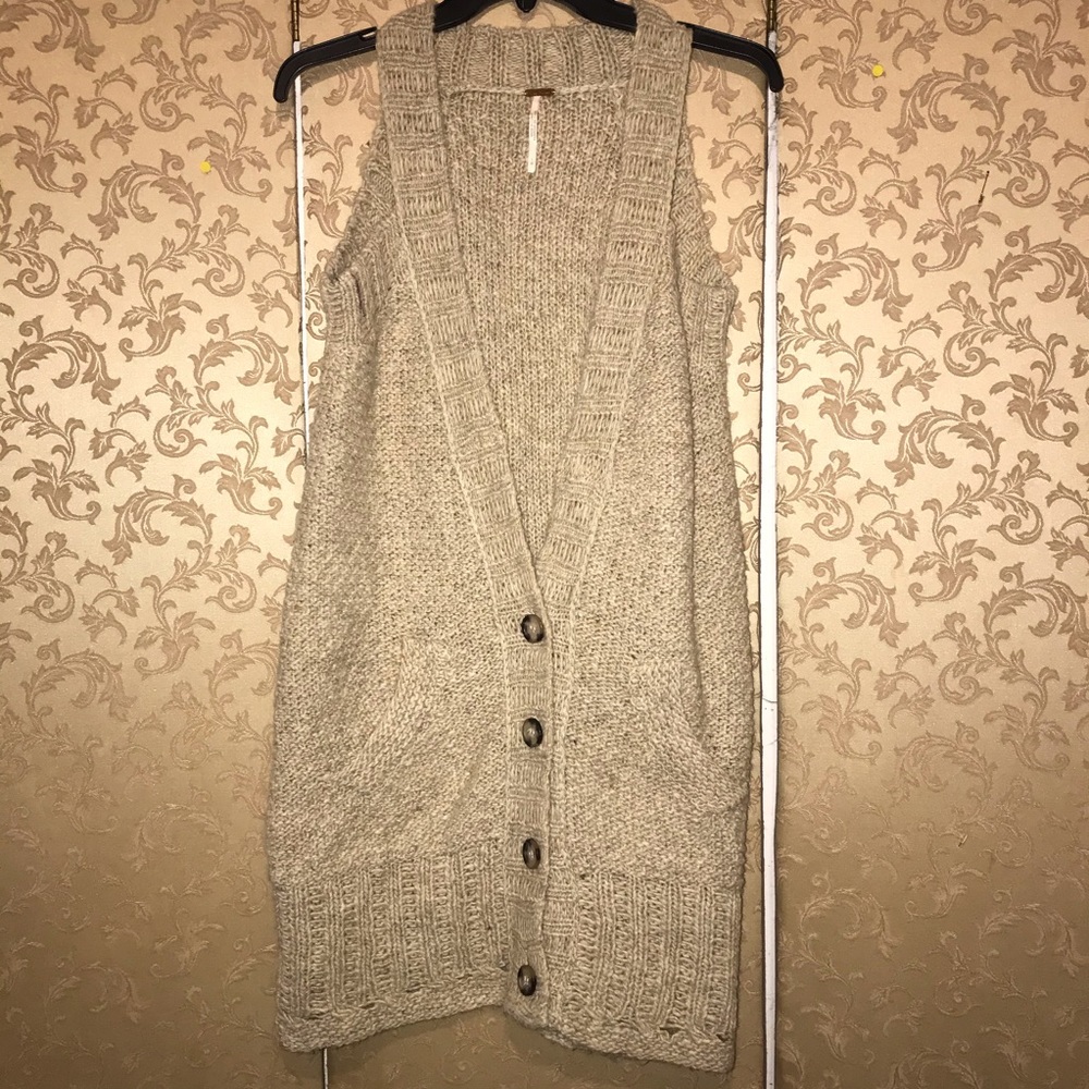 Free People Beige Long Sweater Vest Large L